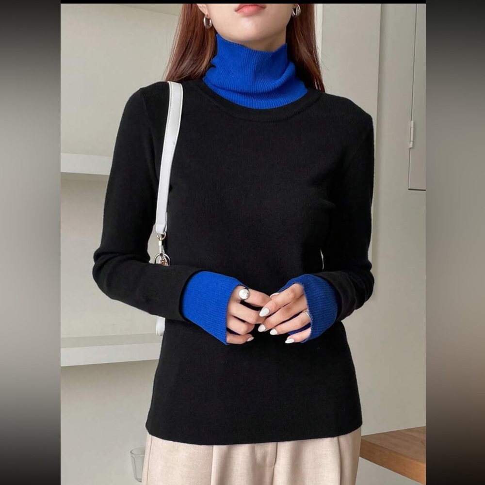 Women’s color block turtleneck 2 in 1 sweater